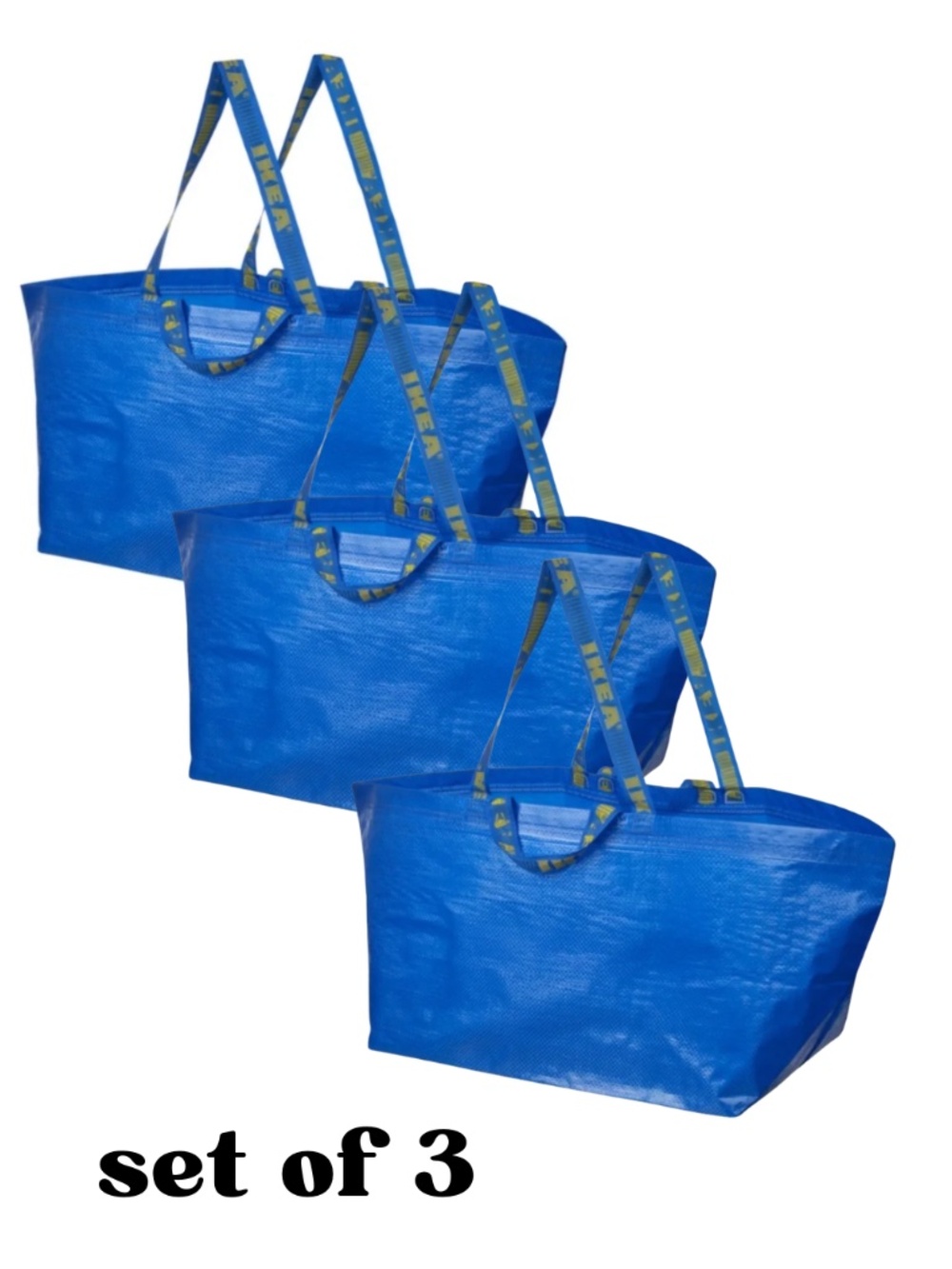 set of 3 IKEA Frakta large blue shopping bag reusable tote
